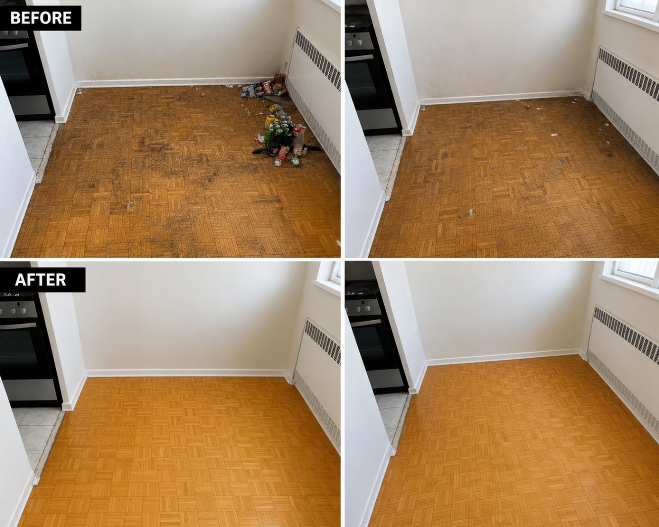 Room Floor Renewal before and after cleaning result