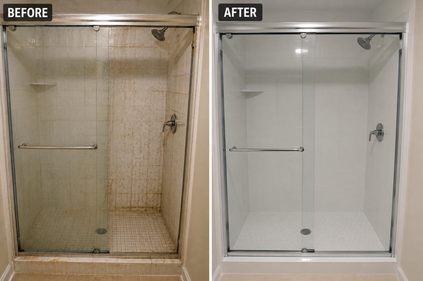 Shower Deep Clean before and after cleaning result